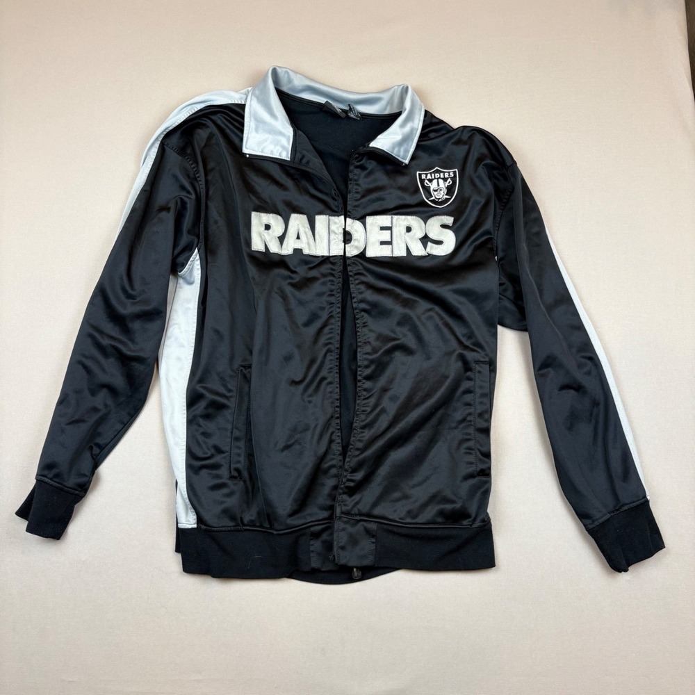 Las Vegas Raiders NFL Team Apparel Satin Bomber Jacket Mens 3X Black Silver